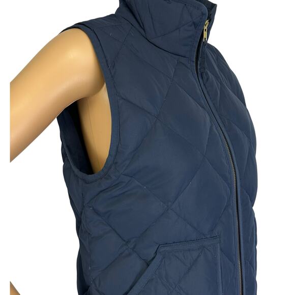J. Crew Quilted Puffer Excursion Vest Navy Blue Two-Way Zipper 92465 Size S - Picture 10 of 11
